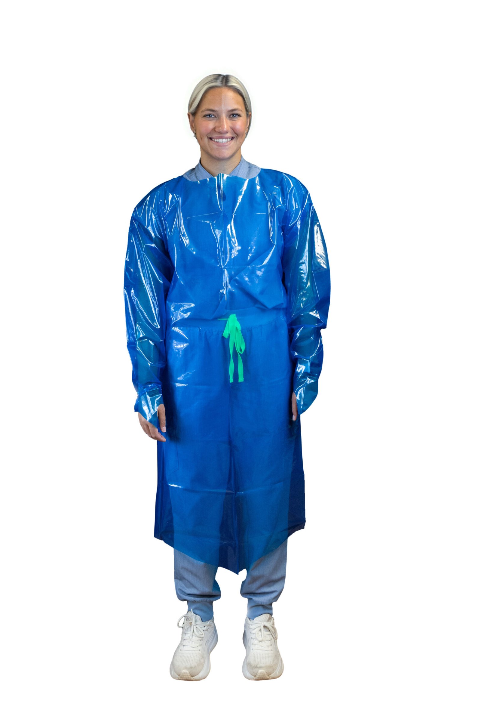 NVA Vinyl Alternative Gown with Thumb Loops-Blue